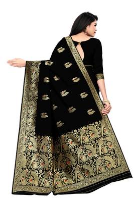 Black woven silk saree with blouse 4