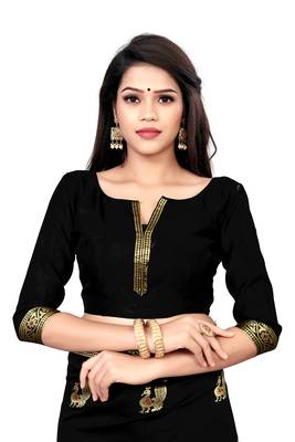 Black woven silk saree with blouse 5