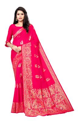 Pink woven silk saree with blouse 1
