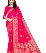 Pink woven silk saree with blouse