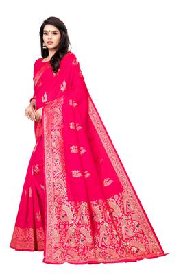 Pink woven silk saree with blouse 2
