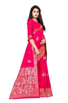 Pink woven silk saree with blouse 3
