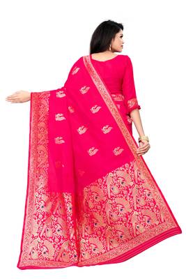 Pink woven silk saree with blouse 4