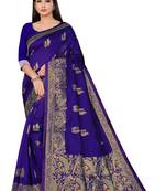 Royal blue woven silk saree with blouse