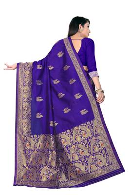 Royal blue woven silk saree with blouse 4
