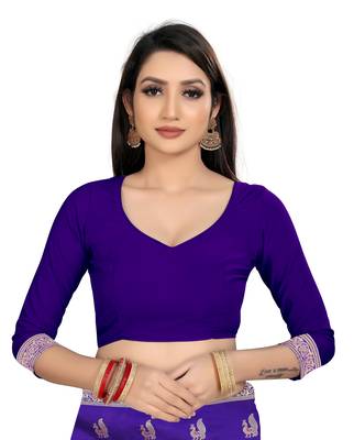Royal blue woven silk saree with blouse 5