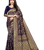 Navy blue woven silk saree with blouse