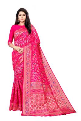 Pink woven silk saree with blouse 1