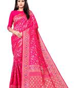Pink woven silk saree with blouse