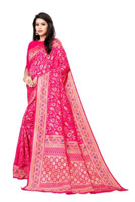 Pink woven silk saree with blouse 2