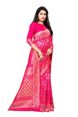 Pink woven silk saree with blouse 3
