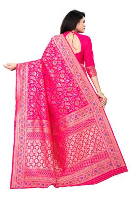 Pink woven silk saree with blouse 4