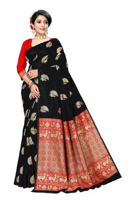 Black woven silk saree with blouse 1