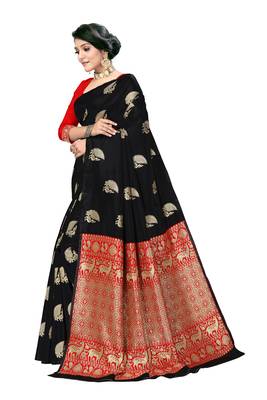 Black woven silk saree with blouse 2