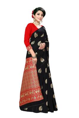 Black woven silk saree with blouse 3