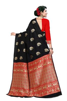 Black woven silk saree with blouse 4