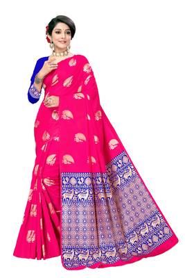 Pink woven silk saree with blouse 1
