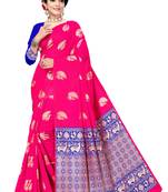 Pink woven silk saree with blouse