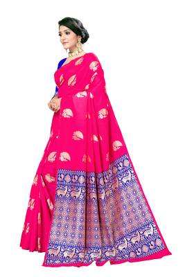 Pink woven silk saree with blouse 2