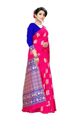 Pink woven silk saree with blouse 3