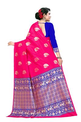 Pink woven silk saree with blouse 4
