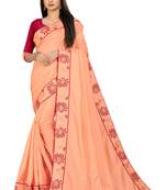 Peach embroidered silk saree with blouse