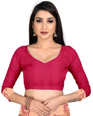 Peach embroidered silk saree with blouse 5
