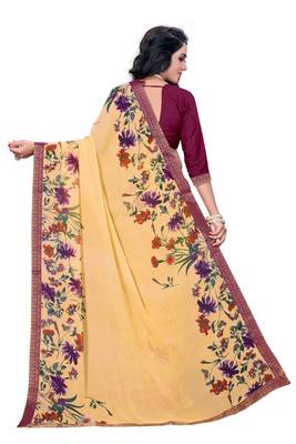 Beige printed georgette saree with blouse 4
