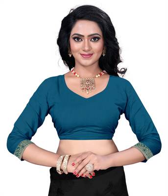 Blue printed georgette saree with blouse 5