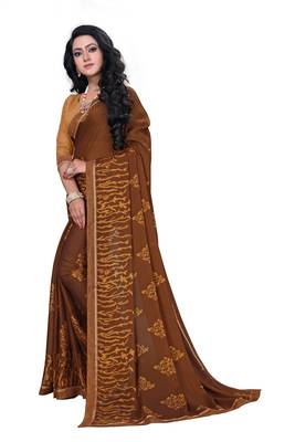Light brown printed georgette saree with blouse 2