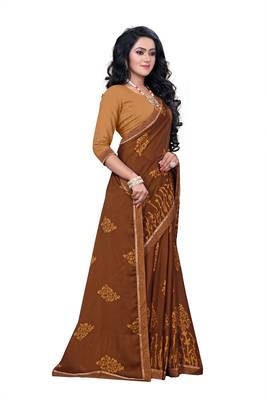 Light brown printed georgette saree with blouse 3