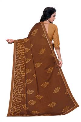 Light brown printed georgette saree with blouse 4