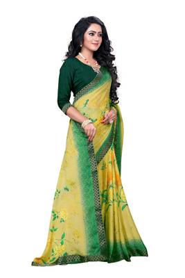 Green printed georgette saree with blouse 3