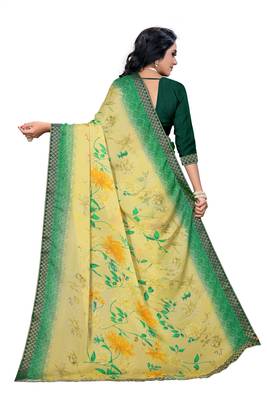 Green printed georgette saree with blouse 4