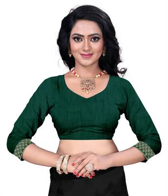 Green printed georgette saree with blouse 5