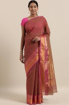 Classicate From The House Of The Chennai Silks Brown Venkatagiri Pure Cotton Saree Without Blouse
