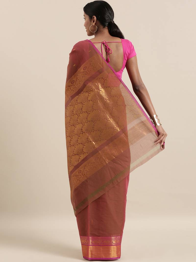 Classicate From The House Of The Chennai Silks Brown Venkatagiri Pure Cotton Saree Without Blouse