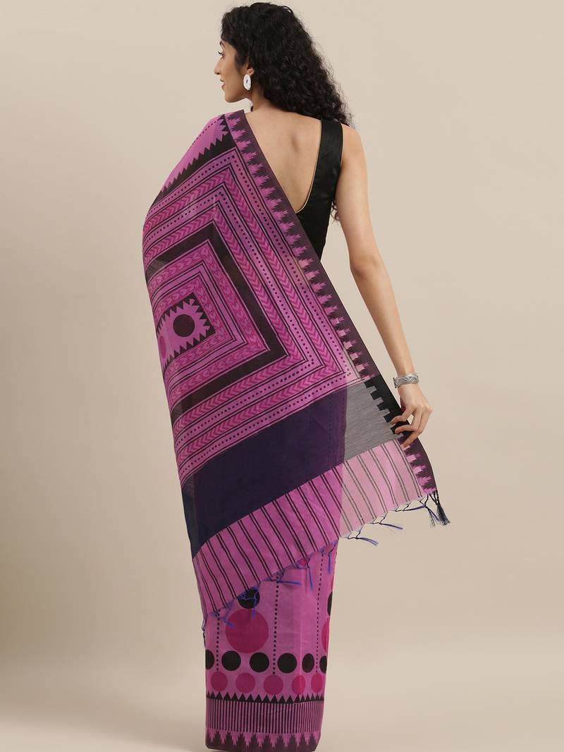 CLASSICATE from the house of The Chennai Silks Purple Printed Cotton Blend Chanderi Saree With Running  Blouse