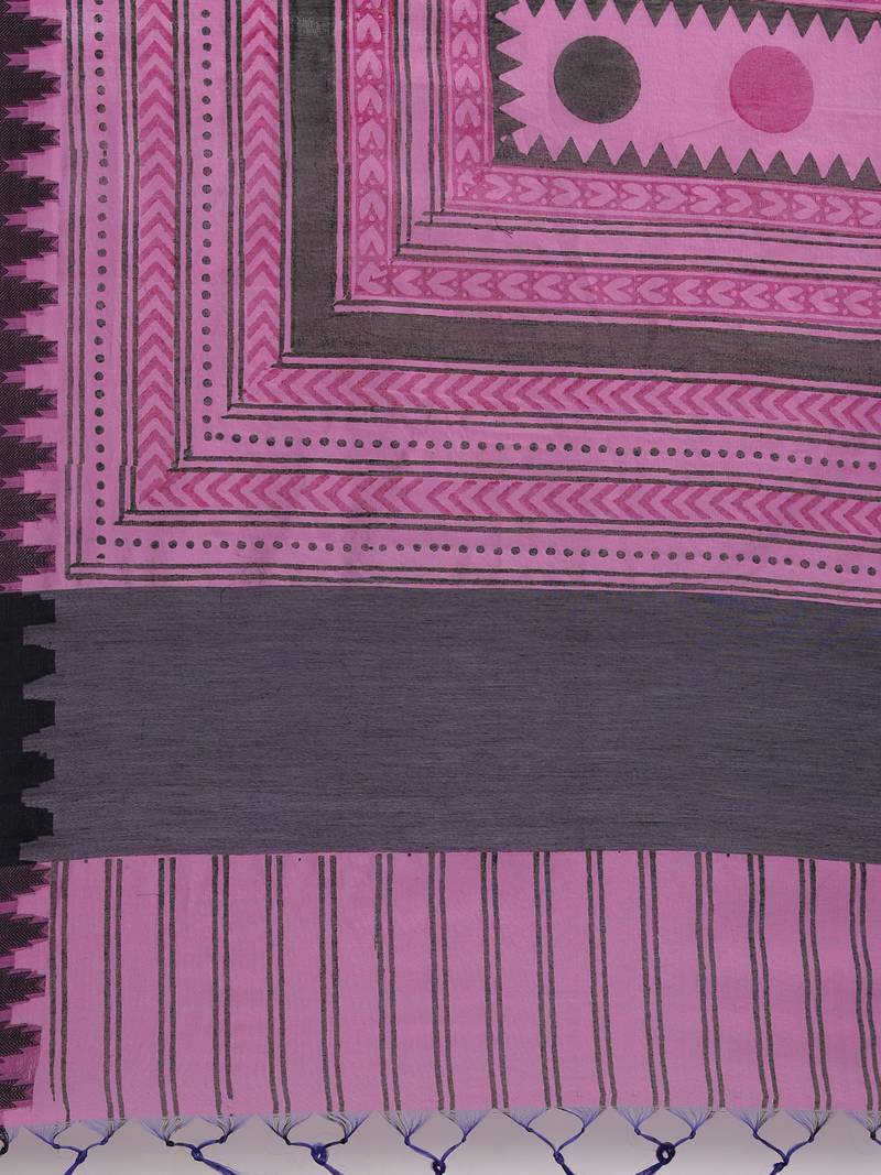 CLASSICATE from the house of The Chennai Silks Purple Printed Cotton Blend Chanderi Saree With Running  Blouse