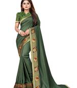 Mehendi floral print silk saree with blouse
