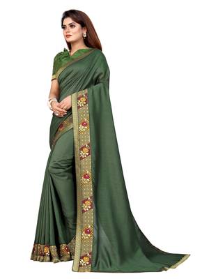 Mehendi floral print silk saree with blouse 2