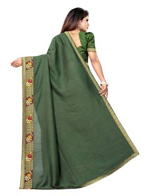 Mehendi floral print silk saree with blouse 4