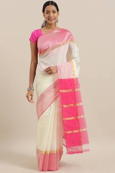 CLASSICATE from the house of The Chennai Silks Beige Silk Cotton Saree With Running Blouse