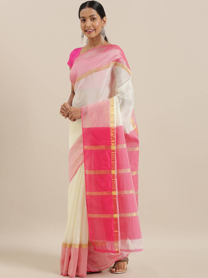 CLASSICATE from the house of The Chennai Silks Beige Silk Cotton Saree With Running Blouse