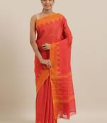 Classicate From The House Of The Chennai Silks Red Chettinad Pure Cotton Saree Without Blouse