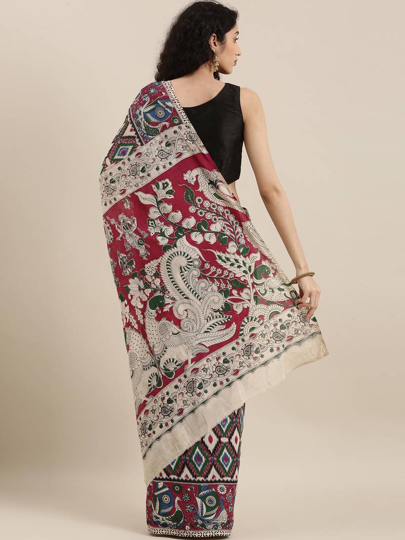 CLASSICATE from the house of The Chennai Silks Multicolor Printed Kalamkari Pure Cotton Saree With Running Blouse