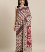 CLASSICATE from the house of The Chennai Silks Beige Printed Kalamkari Pure Cotton Saree With Running Blouse