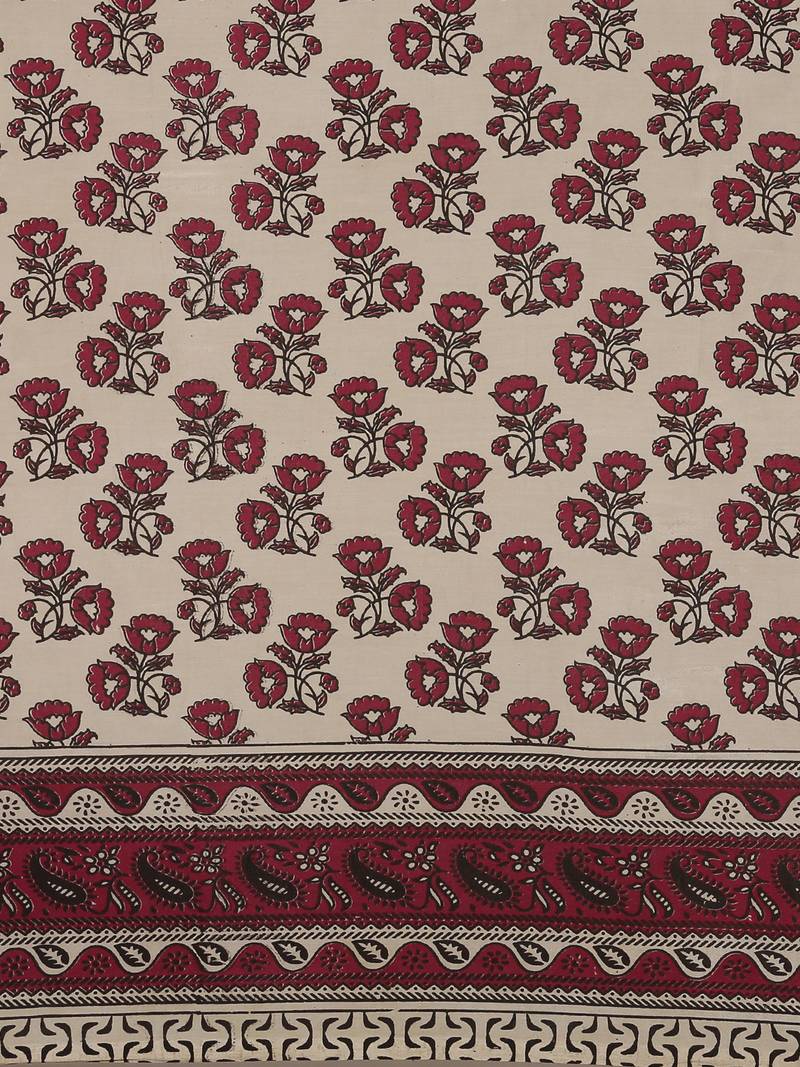 CLASSICATE from the house of The Chennai Silks Beige Printed Kalamkari Pure Cotton Saree With Running Blouse