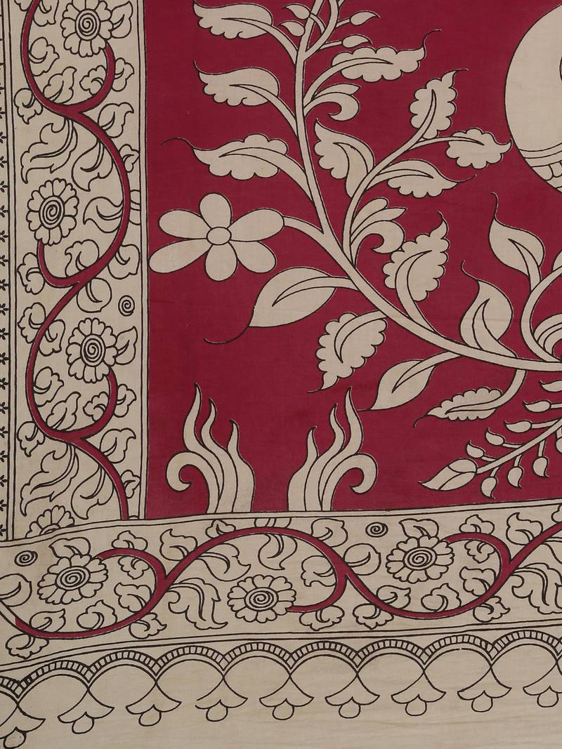 CLASSICATE from the house of The Chennai Silks Beige Printed Kalamkari Pure Cotton Saree With Running Blouse