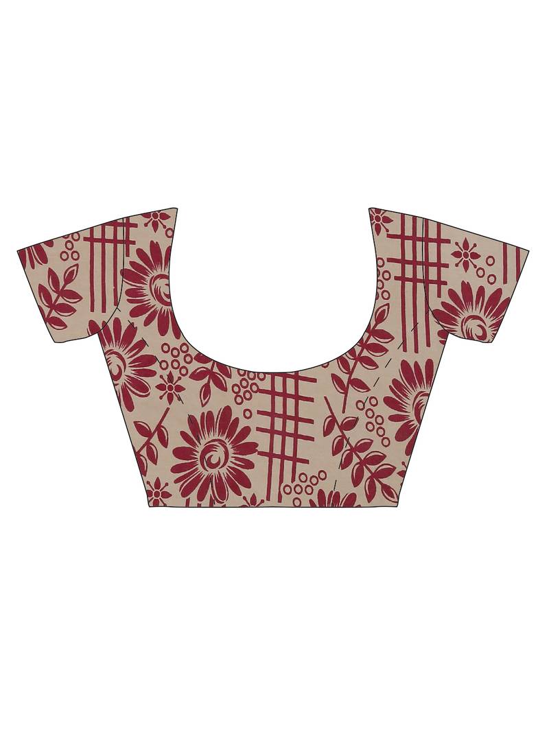 CLASSICATE from the house of The Chennai Silks Beige Printed Kalamkari Pure Cotton Saree With Running Blouse